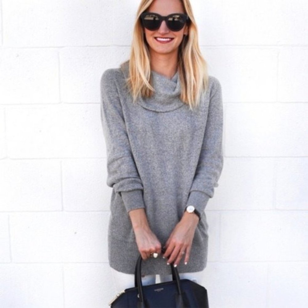 CASLON Side Slit 3 in 1 Convertible Cowl Neck Tunic Sweater Gray Size XL NWT